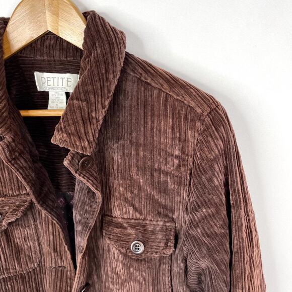 Petite Sophisticate Brown Corduroy Fleece Lined Jacket MD - Picture 3 of 11